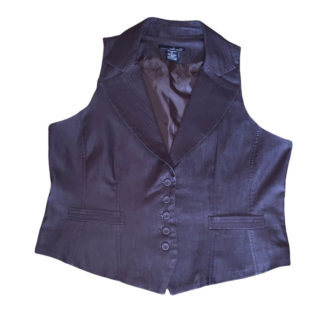 Willi Smith Brown Button Vest Women’s XL Satin Lined Tailored Dressy Career Top